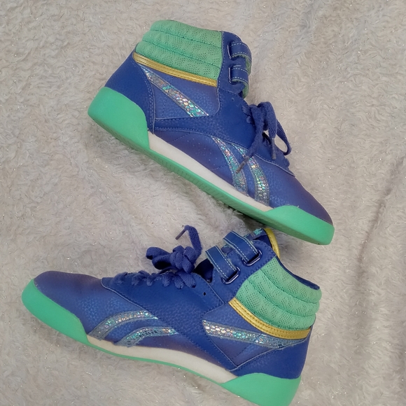 Reebok Classics Freestyle Blue & Aqua High Top Sneakers size 5 - Picture 5 of 8
